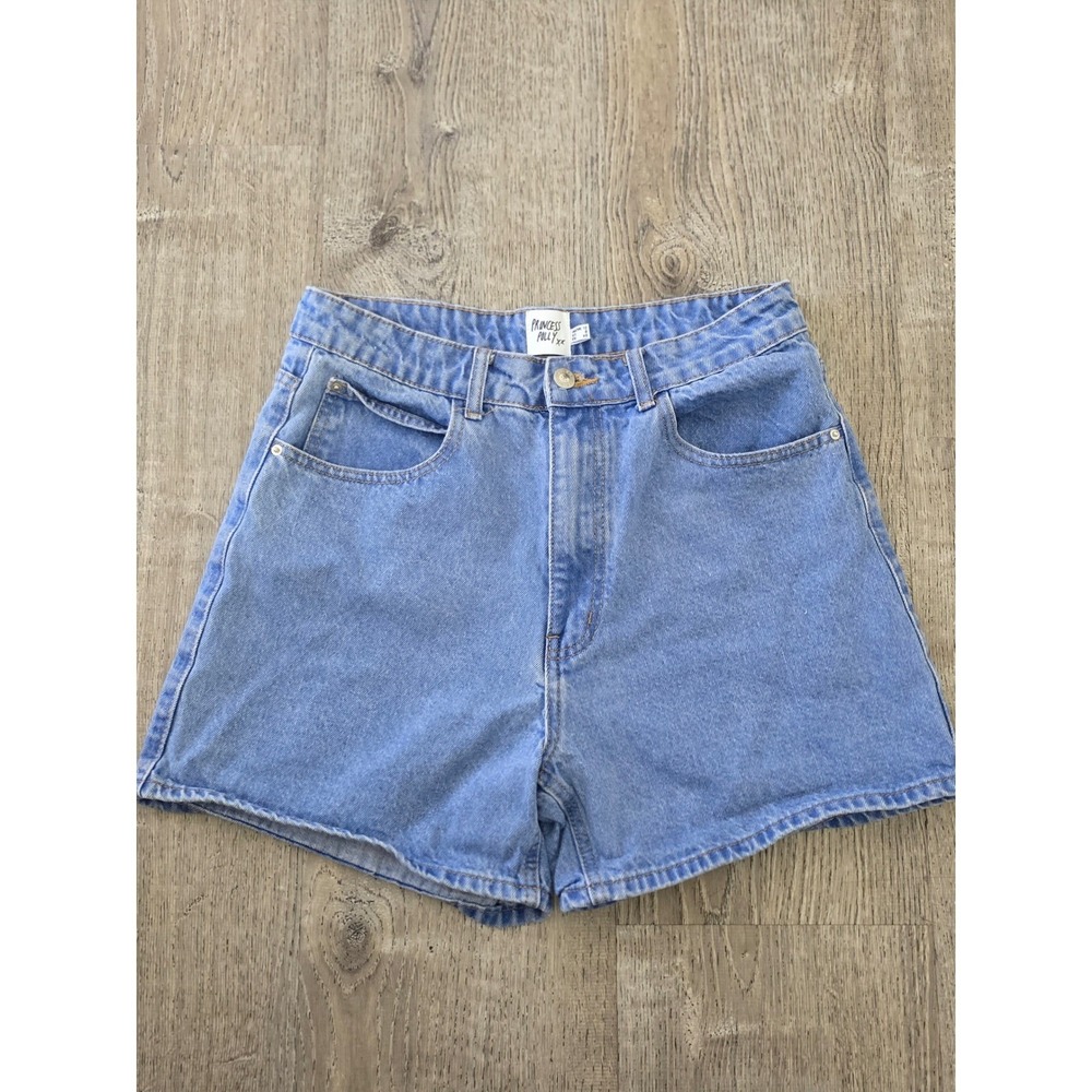 Princess Polly High Waisted Denim Shorts Light Blue Wash Womens Size 8